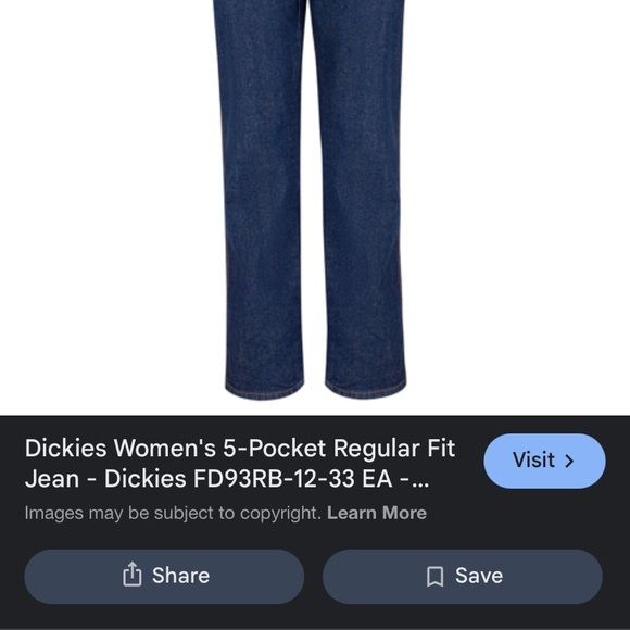 Dickies Denim - Dickies Women's Straight Leg Jeans in Deep Blue size 12